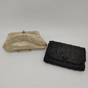 Set Of 2 Aldana Womens Golden Black Floral And Braided Buckle Clutch Wallet